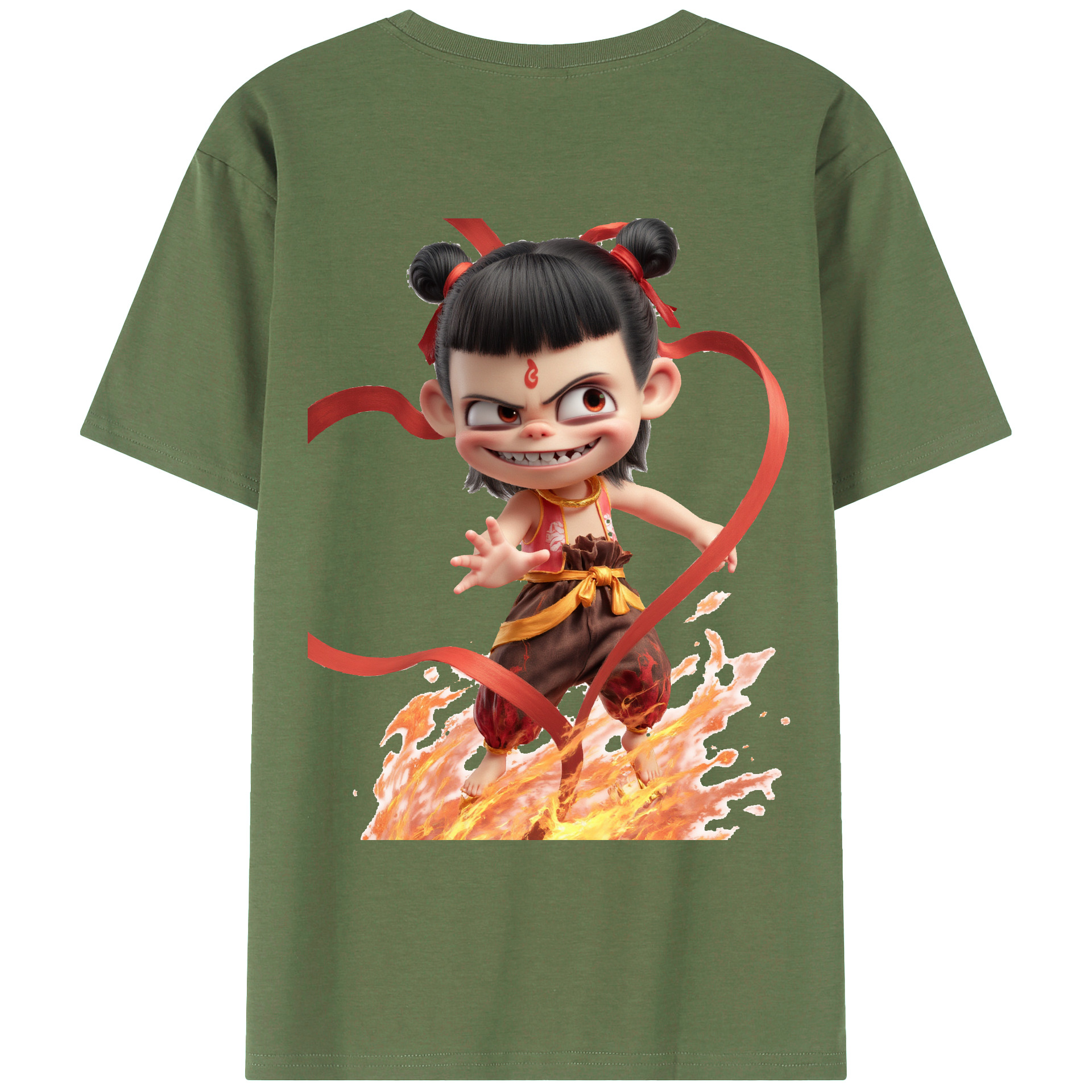 （画像用） Ne Zha 2 ナタ 魔童の大暴れ 綿100％ メンズ半袖Tシャツ（バックプリント） 通気性